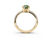 Solitaire Engagement Ring Setting for Fancy Green Pear-Shaped Center with Multi-Row Pave Accents and Basket Head in Yellow Gold