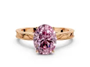 Solitaire Engagement Ring Setting for Fancy Pink Oval Center with Engraved Milgrain Band and Prong Head in Rose Gold