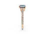 Solitaire Engagement Ring Setting for Fancy Blue Asscher Cut Center with Widening Pave Band and Claw Prong Head in Rose Gold