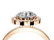 Halo Engagement Ring Setting for Round Cut Center with Thin Plain Band and Prong Head in Rose Gold