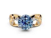 Solitaire Engagement Ring Setting for Fancy Blue Round Cut Center with Criss-Cross Accent Band and Prong Head in Yellow Gold