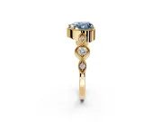 Vintage Station Engagement Ring Setting for Fancy Blue Heart-Shaped Center with Accents and Prong Head in Yellow Gold