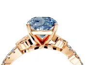 Leaf Motif Engagement Ring Setting for Fancy Blue Cushion Cut Center with Pave Band and Prong Head in Rose Gold