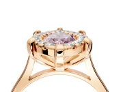 Single Halo Engagement Ring Setting for Fancy Pink Marquise Center with Corner Claws, Plain Band and Prong Head in Rose Gold