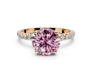 Solitaire Engagement Ring Setting for Fancy Pink Round Cut Center with Micro Pave Band and Prong Head in Rose Gold