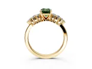 Cluster Engagement Ring Setting for Fancy Green Emerald Cut Center with 2-Row Shoulder Clusters and Prong Head in Yellow Gold