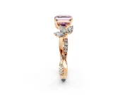 Floral Engagement Ring Setting for Fancy Pink Asscher Cut Center with Trailing Marquise Accents and Prong Head in Rose Gold