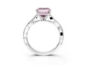 Solitaire Engagement Ring Setting for Fancy Pink Asscher Cut Center with Twisted Pave Split Shank and Prong Head in Platinum