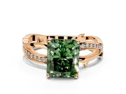 Solitaire Engagement Ring Setting for Fancy Green Radiant Cut Center with Pave and Plain Crossover Band and Prong Head in Rose Gold