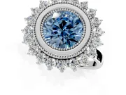 Halo Engagement Ring Setting for Fancy Blue Round Cut Center with Milgrain Bezel Rim, Plain Band and Prong Head in Platinum
