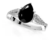 Solitaire Engagement Ring Setting for Fancy Black Pear-Shaped Center with Twisted Pave Split Shank and Prong Head in Sterling Silver