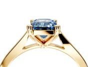 Solitaire Engagement Ring Setting for Fancy Blue Emerald Cut Center with Tapered Shoulders and Prong Head in Yellow Gold