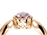 Halo Engagement Ring Setting for Fancy Pink Pear-Shaped Center with Tapered Plain Band and Prong Head in Rose Gold