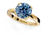 Solitaire Engagement Ring Setting for Fancy Blue Round Cut Center with Plain Band and Flat Tab Prong Head in Yellow Gold