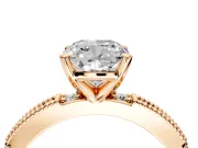 Solitaire Engagement Ring Setting for Cushion Cut Center with Milgrain-Edged Pave Band and Prong Head in Rose Gold
