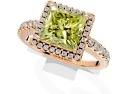 Accent Halo Engagement Ring Setting for Fancy Yellow Princess Cut Center with Full-Length Pave Band and Prong Head in Rose Gold