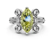 Solitaire Engagement Ring Setting for Fancy Yellow Marquise Center with Twisted Band and Scroll Prong Head in Platinum