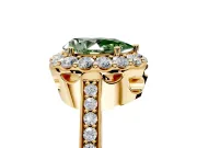 Floral Halo Engagement Ring Setting for Fancy Green Pear-Shaped Center with Large Halo Accents and Prong Head in Yellow Gold