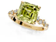 Solitaire Engagement Ring Setting for Fancy Yellow Asscher Cut Center with Trailing Leaf Accent Band and Prong Head in Yellow Gold