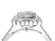 Milgrain Floral Halo Engagement Ring Setting for Princess Cut Center with Pave Band and Prong Head in White Gold