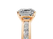 Solitaire Engagement Ring Setting for Asscher Cut Center with Princess Cut Channel Band and Prong Head in Rose Gold