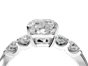 5 Stone Engagement Ring Setting for Cushion Cut Center with Plain Band and Prong Head in Sterling Silver