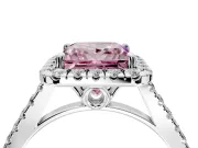 Halo Engagement Ring Setting for Fancy Pink Princess Cut Center with Raised Halo, Pave Band and Prong Head in Platinum