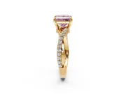 Solitaire Engagement Ring Setting for Fancy Pink Princess Cut Center with Half-Pave Crossover Band and Prong Head in Yellow Gold