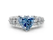 Cluster Engagement Ring Setting for Fancy Blue Heart-Shaped Center with 2-Row Shoulder Clusters and Prong Head in Platinum