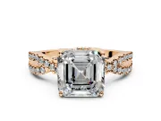 Solitaire Engagement Ring Setting for Asscher Cut Center with Narrow Twist Pave Band and Prong Head in Rose Gold
