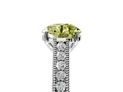 Solitaire Engagement Ring Setting for Fancy Yellow Round Cut Center with Engraved Pave Band and Prong Head in Platinum