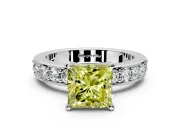 Solitaire Engagement Ring Setting for Fancy Yellow Princess Cut Center with Channel-Set Accents and Prong Head in White Gold
