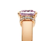 Solitaire Engagement Ring Setting for Fancy Pink Princess Cut Center with Wide Band, Pave Collar and Prong Head in Rose Gold