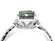 Paired Accent Engagement Ring Setting for Fancy Green Radiant Cut Center with Pave Band and Prong Head in Platinum