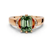 Solitaire Engagement Ring Setting for Fancy Green Emerald Cut Center with Wide Band, Pave Collar and Prong Head in Rose Gold