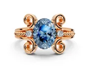 Solitaire Engagement Ring Setting for Fancy Blue Oval Center with Twisted Band and Scroll Prong Head in Rose Gold