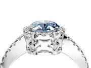 Accent Halo Engagement Ring Setting for Fancy Blue Oval Center with Full-Length Pave Band and Prong Head in White Gold