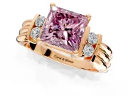 Solitaire Engagement Ring Setting for Fancy Pink Princess Cut Center with Grooved Bar Accent Band and Prong Head in Rose Gold