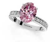Milgrain Pave Engagement Ring Setting for Fancy Pink Oval Center with Accent Band and Prong Head in Sterling Silver