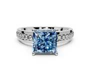 Solitaire Engagement Ring Setting for Fancy Blue Princess Cut Center with Raised Channel Band and Prong Head in Platinum