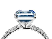 Solitaire Engagement Ring Setting for Fancy Blue Asscher Cut Center with Domed Multi-Row Pave Band and Prong Head in Sterling Silver