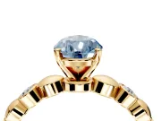 Solitaire Engagement Ring Setting for Fancy Blue Pear-Shaped Center with Beaded Bezel Station Band and Prong Head in Yellow Gold