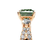 3 Stone Engagement Ring Setting for Fancy Green Princess Cut Center with Pave Split Shank and Prong Head in Rose Gold