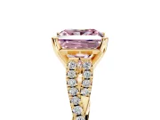 Solitaire Engagement Ring Setting for Fancy Pink Princess Cut Center with Twisted Pave Split Shank and Prong Head in Yellow Gold