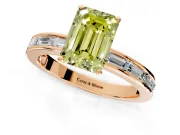 Solitaire Engagement Ring Setting for Fancy Yellow Emerald Cut Center with Channel Baguette Band and Prong Head in Rose Gold