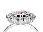 Halo Engagement Ring Setting for Fancy Pink Oval Center with Milgrain Bezel Rim, Plain Band and Prong Head in Platinum