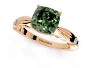 Solitaire Engagement Ring Setting for Fancy Green Cushion Cut Center with Carved Leaf Shoulders and Prong Head in Rose Gold
