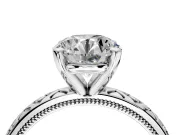 Solitaire Engagement Ring Setting for Round Cut Center with Milgrain X Pattern Band and Prong Head in Sterling Silver
