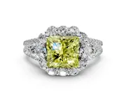 Halo Engagement Ring Setting for Fancy Yellow Princess Cut Center with Two-Strand Split Shank and Prong Head in Platinum