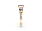 Channel-Set Engagement Ring Setting for Fancy Pink Radiant Cut Center with Baguette Band and Prong Head in Yellow Gold